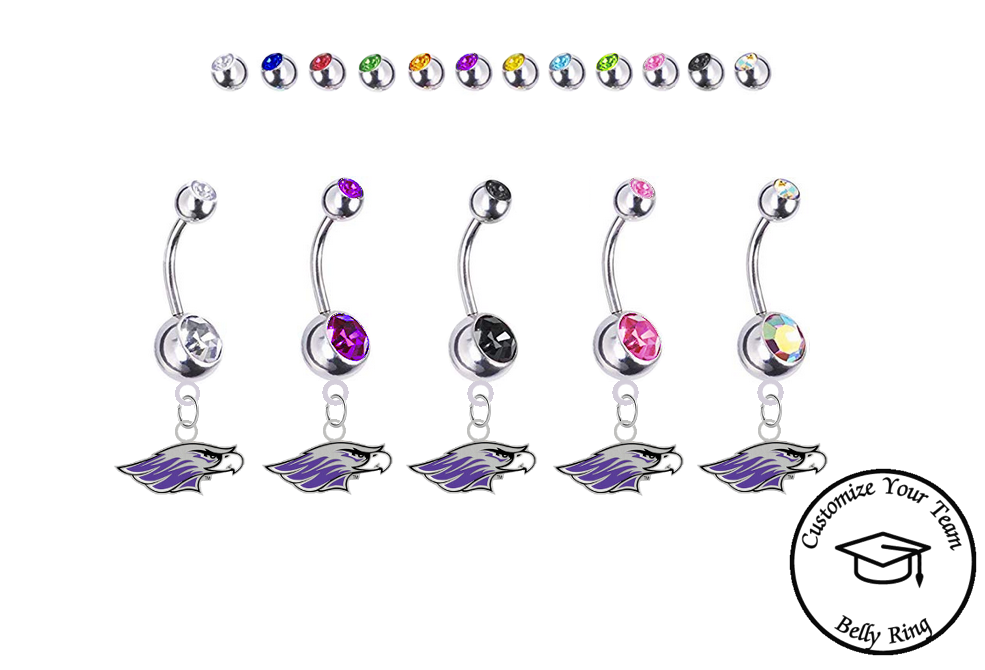Wisconsin Whitewater Warhawks Silver Swarovski Belly Button Navel Ring - Customize Gem Colors