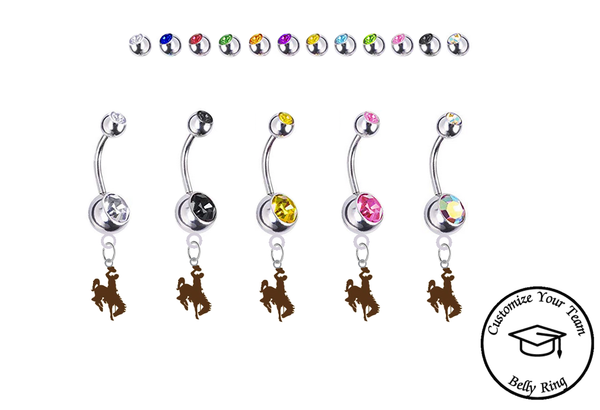 Wyoming Cowboys Silver Swarovski Belly Button Navel Ring - Customize Gem Colors