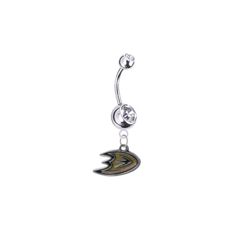 Anaheim Ducks Silver Clear Swarovski Belly Button Navel Ring - Customize Gem Colors