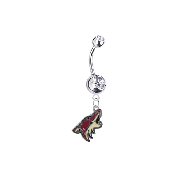 Arizona Coyotes Silver Clear Swarovski Belly Button Navel Ring - Customize Gem Colors