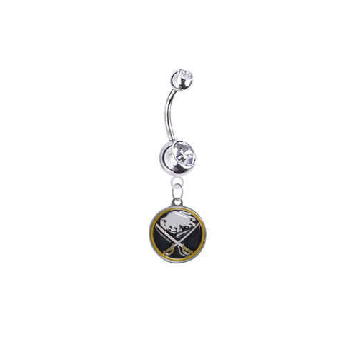 Buffalo Sabres Silver Clear Swarovski Belly Button Navel Ring - Customize Gem Colors