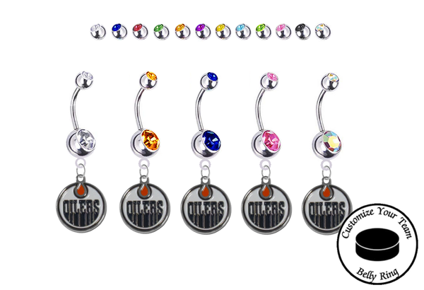 Edmonton Oilers Silver Swarovski Belly Button Navel Ring - Customize Gem Colors