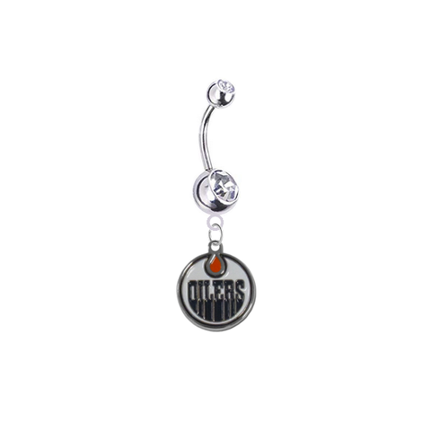 Edmonton Oilers Silver Clear Swarovski Belly Button Navel Ring - Customize Gem Colors