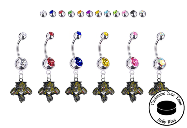 Florida Panthers Silver Swarovski Belly Button Navel Ring - Customize Gem Colors