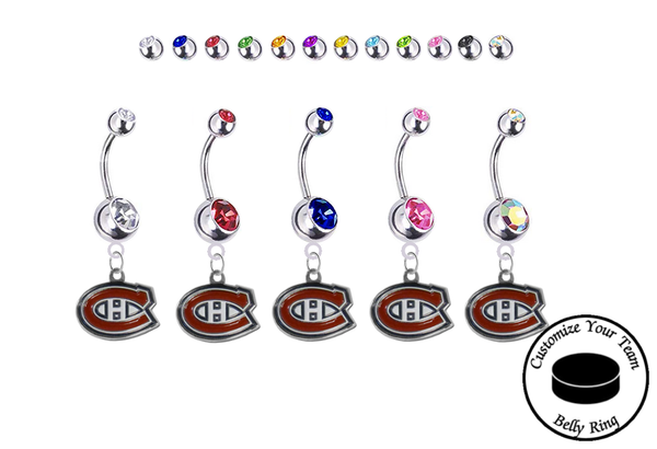 Montreal Canadiens Silver Swarovski Belly Button Navel Ring - Customize Gem Colors