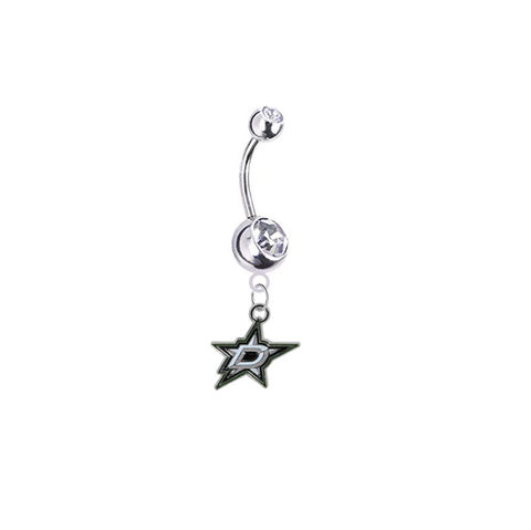 Dallas Stars Silver Clear Swarovski Belly Button Navel Ring - Customize Gem Colors