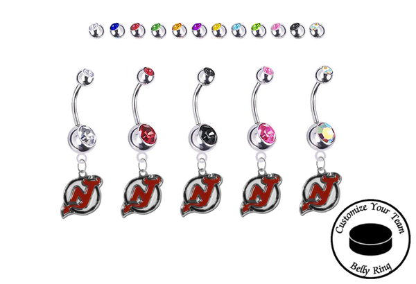 New Jersey Devils Silver Swarovski Belly Button Navel Ring - Customize Gem Colors