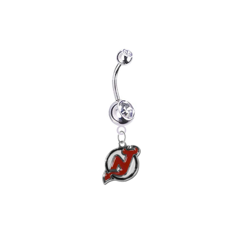 New Jersey Devils Silver Clear Swarovski Belly Button Navel Ring - Customize Gem Colors
