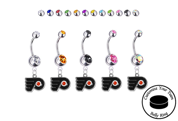Philadelphia Flyers Silver Swarovski Belly Button Navel Ring - Customize Gem Colors