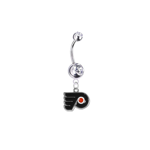 Philadelphia Flyers Silver Clear Swarovski Belly Button Navel Ring - Customize Gem Colors