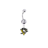 Pittsburgh Penguins Silver Clear Swarovski Belly Button Navel Ring - Customize Gem Colors