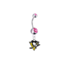 Pittsburgh Penguins Silver Pink Swarovski Belly Button Navel Ring - Customize Gem Colors