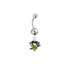 Pittsburgh Penguins Silver Auora Borealis Swarovski Belly Button Navel Ring - Customize Gem Colors