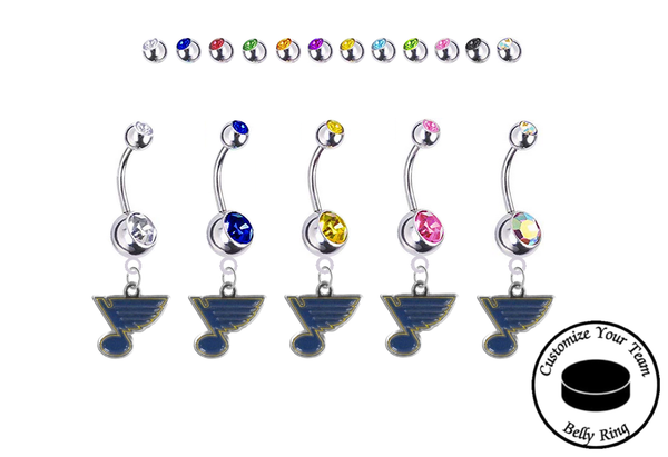 St Louis Blues Silver Swarovski Belly Button Navel Ring - Customize Gem Colors