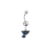 St Louis Blues Silver Auora Borealis Swarovski Belly Button Navel Ring - Customize Gem Colors