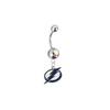 Tampa Bay Lightning Silver Auora Borealis Swarovski Belly Button Navel Ring - Customize Gem Colors