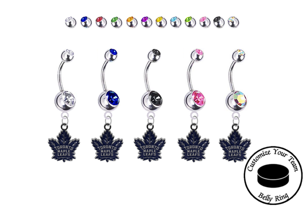 Toronto Maple Leafs Silver Swarovski Belly Button Navel Ring - Customize Gem Colors