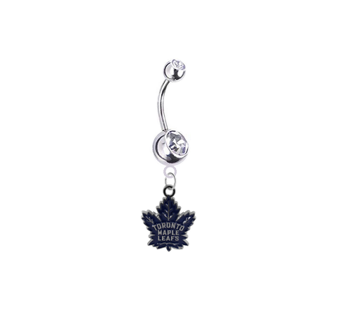 Toronto Maple Leafs Silver Clear Swarovski Belly Button Navel Ring - Customize Gem Colors