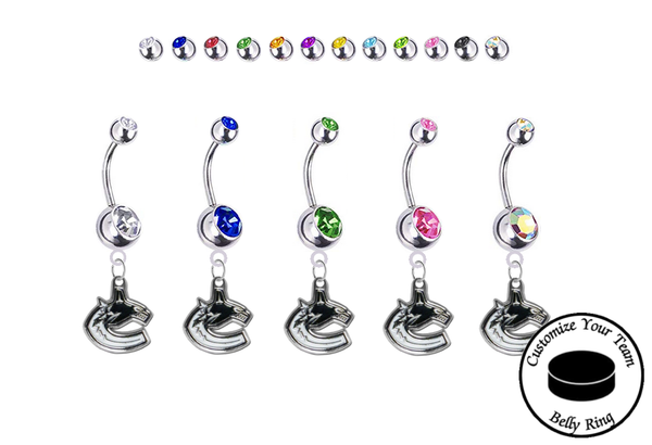 Vancouver Canucks Silver Swarovski Belly Button Navel Ring - Customize Gem Colors