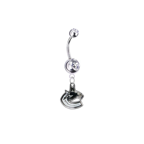 Vancouver Canucks Silver Clear Swarovski Belly Button Navel Ring - Customize Gem Colors