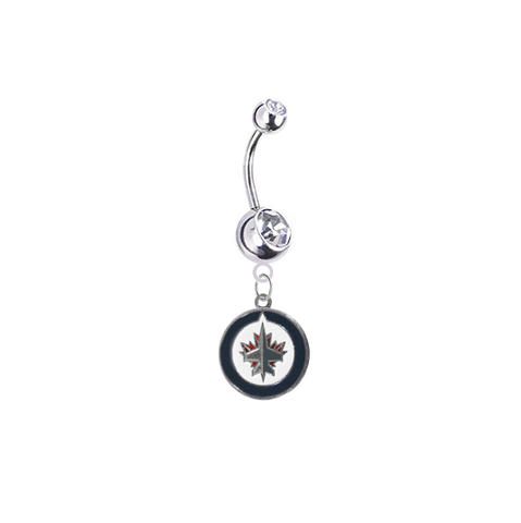 Winniepeg Jets Silver Clear Swarovski Belly Button Navel Ring - Customize Gem Colors