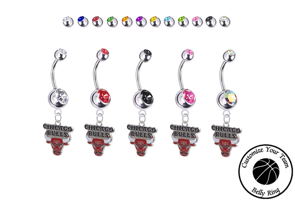 Chicago Bulls Silver Swarovski Belly Button Navel Ring - Customize Gem Colors