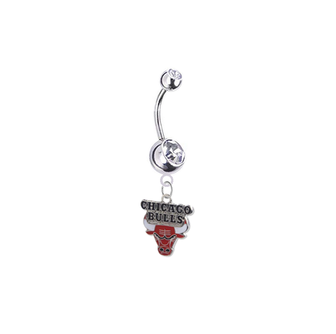 Chicago Bulls Silver Clear Swarovski Belly Button Navel Ring - Customize Gem Colors