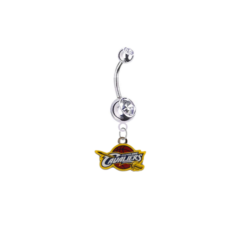 Cleveland Cavaliers Silver Clear Swarovski Belly Button Navel Ring - Customize Gem Colors