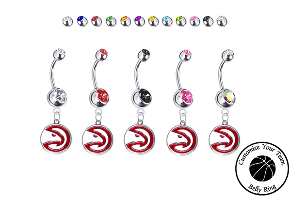 Atlanta Hawks Silver Swarovski Belly Button Navel Ring - Customize Gem Colors