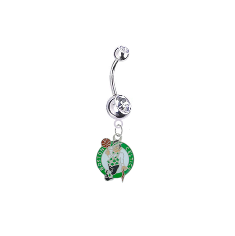 Boston Celtics Silver Clear Swarovski Belly Button Navel Ring - Customize Gem Colors