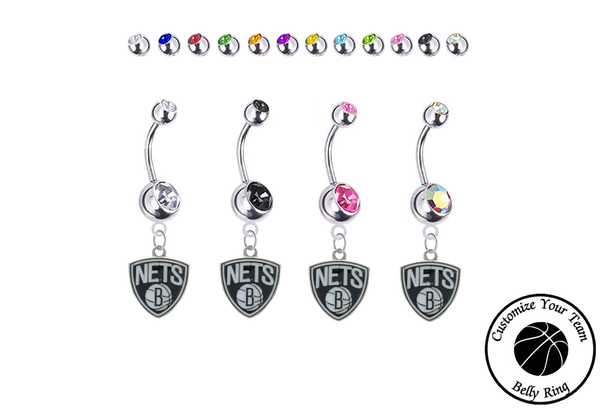 Brooklyn Nets Silver Swarovski Belly Button Navel Ring - Customize Gem Colors