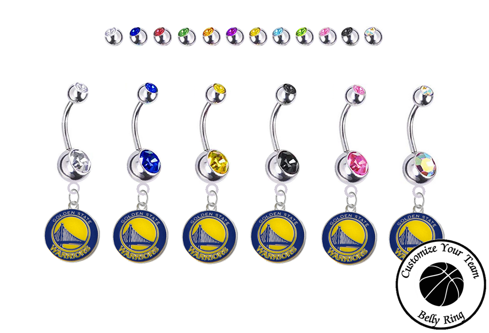 Golden State Warriors Silver Swarovski Belly Button Navel Ring - Customize Gem Colors