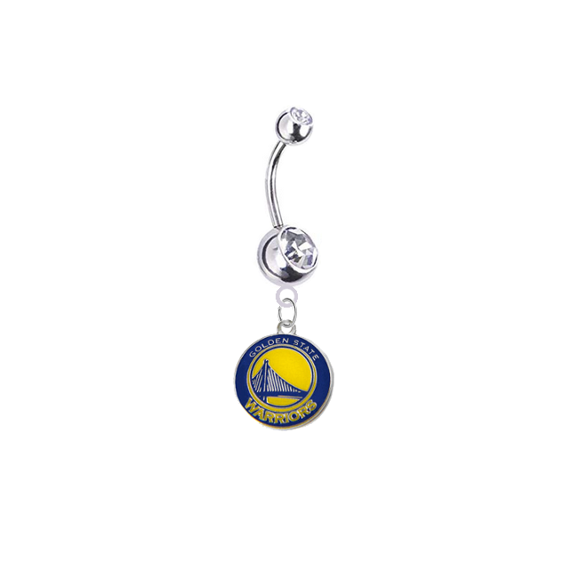 Golden State Warriors Silver Clear Swarovski Belly Button Navel Ring - Customize Gem Colors