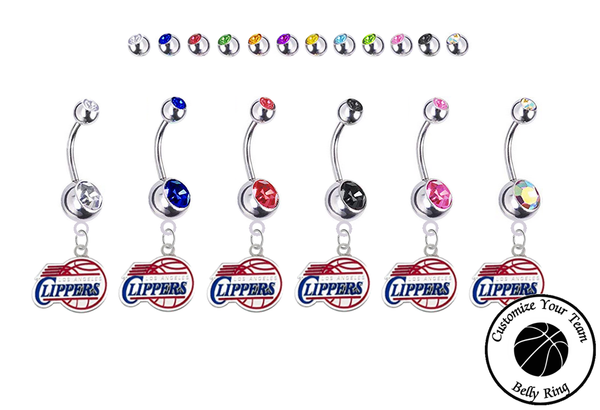 Los Angeles Clippers Silver Swarovski Belly Button Navel Ring - Customize Gem Colors