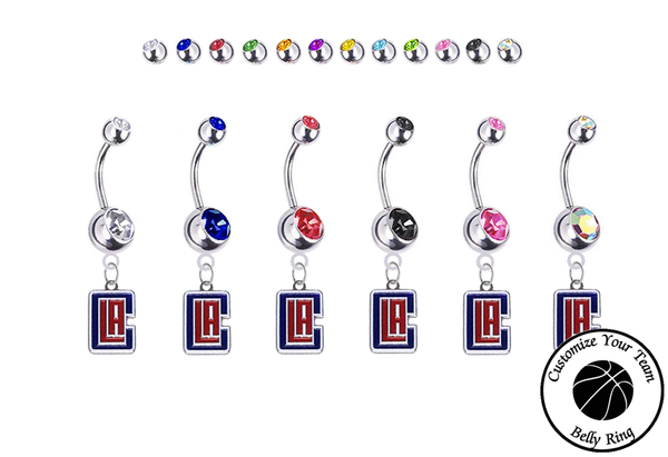 Los Angeles Clippers Style 2 Silver Swarovski Belly Button Navel Ring - Customize Gem Colors