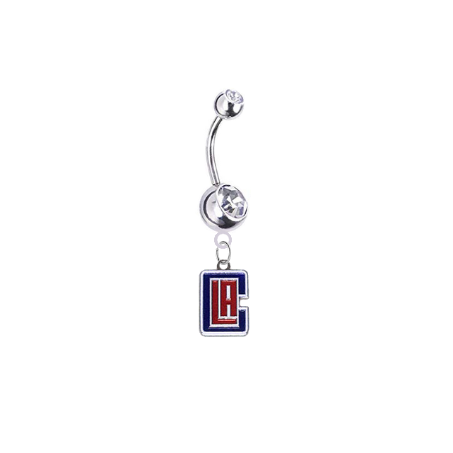 Los Angeles Clippers Style 2 Silver Clear Swarovski Belly Button Navel Ring - Customize Gem Colors