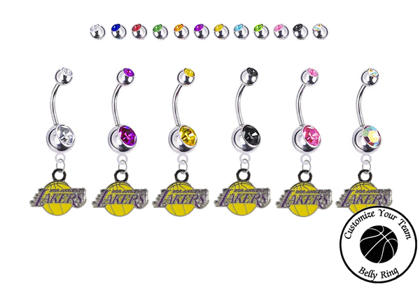 Los Angeles Lakers Silver Swarovski Belly Button Navel Ring - Customize Gem Colors
