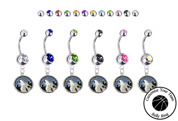 Minnesota Timberwolves Silver Swarovski Belly Button Navel Ring - Customize Gem Colors