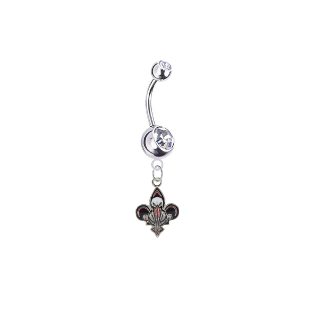 New Orleans Pelicans Silver Clear Swarovski Belly Button Navel Ring - Customize Gem Colors