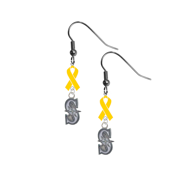 Seattle Mariners Style 2 MLB Childhood Cancer Awareness Yellow Ribbon Dangle Earrings