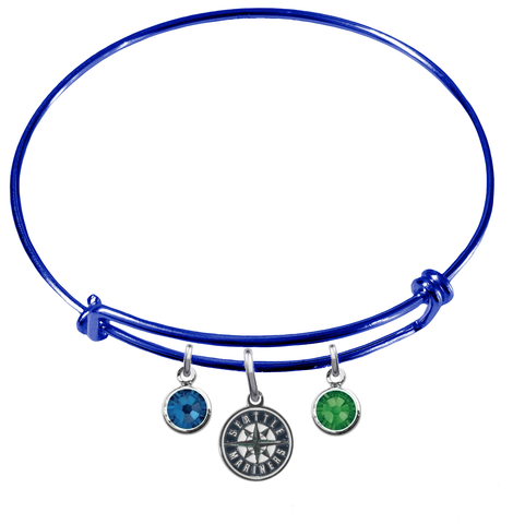 Seattle Mariners Blue MLB Expandable Wire Bangle Charm Bracelet