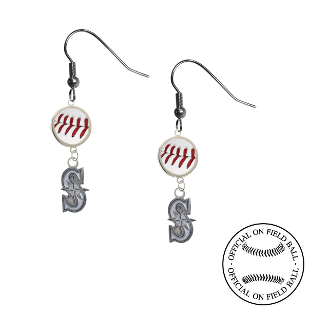 Seattle Mariners Style 2 MLB Authentic Rawlings On Field Leather Baseball Dangle Earrings