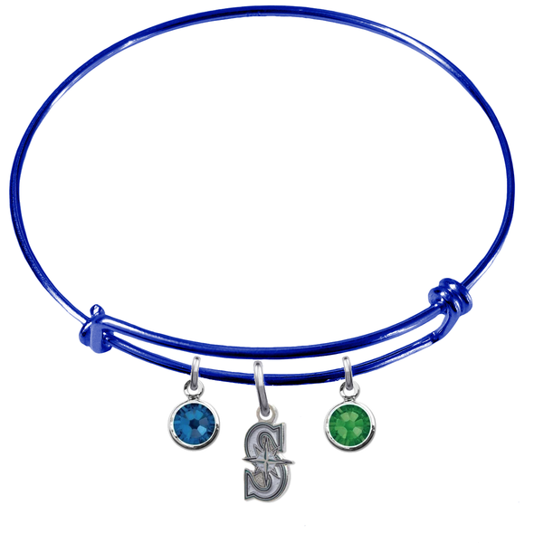 Seattle Mariners Style 2 Blue MLB Expandable Wire Bangle Charm Bracelet