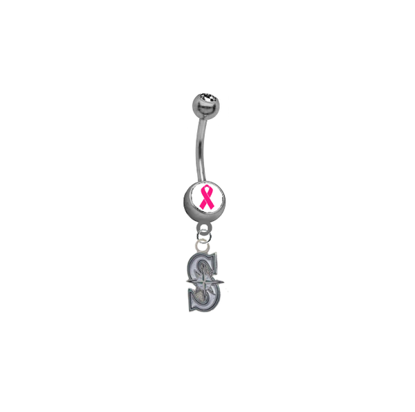 Seattle Mariners Style 2 Breast Cancer Awareness Belly Button Navel Ring