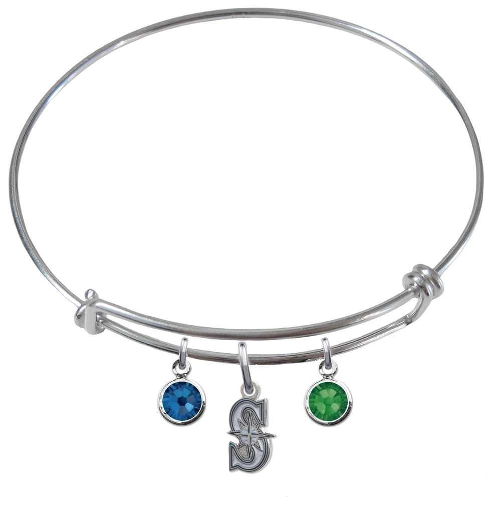 Seattle Mariners Style 2 MLB Expandable Wire Bangle Charm Bracelet