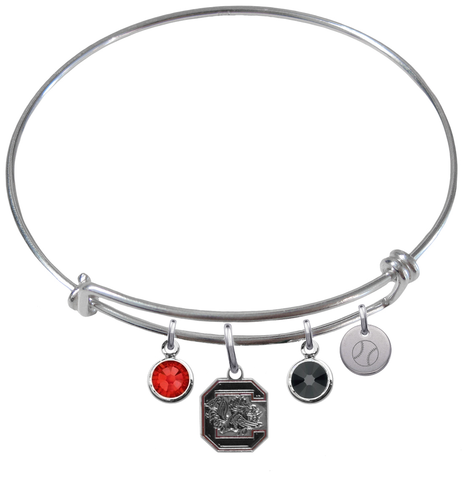 South Carolina Gamecocks Baseball Expandable Wire Bangle Charm Bracelet