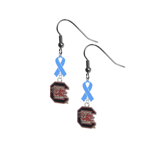 South Carolina Gamecocks Prostate Cancer Awareness Light Blue Ribbon Dangle Earrings