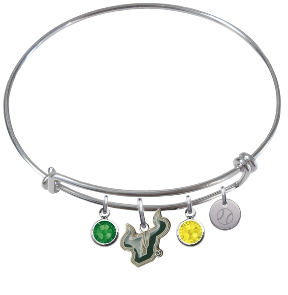 South Florida Bulls Baseball Expandable Wire Bangle Charm Bracelet