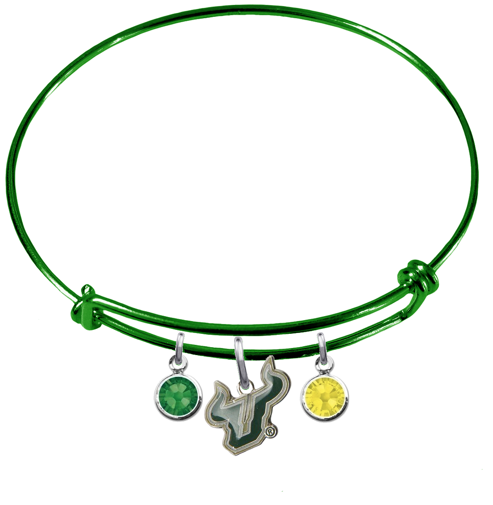 South Florida Bulls GREEN Color Edition Expandable Wire Bangle Charm Bracelet