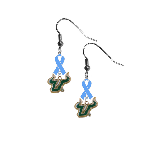 South Florida Bulls Prostate Cancer Awareness Light Blue Ribbon Dangle Earrings